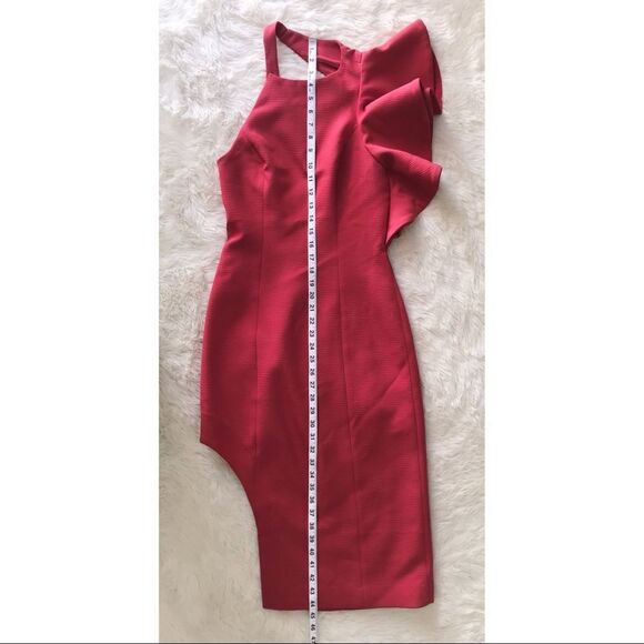 C\MEO Collective Red One Shoulder Fitted Midi Dress Thigh Slit Cocktail XS New - Picture 15 of 16